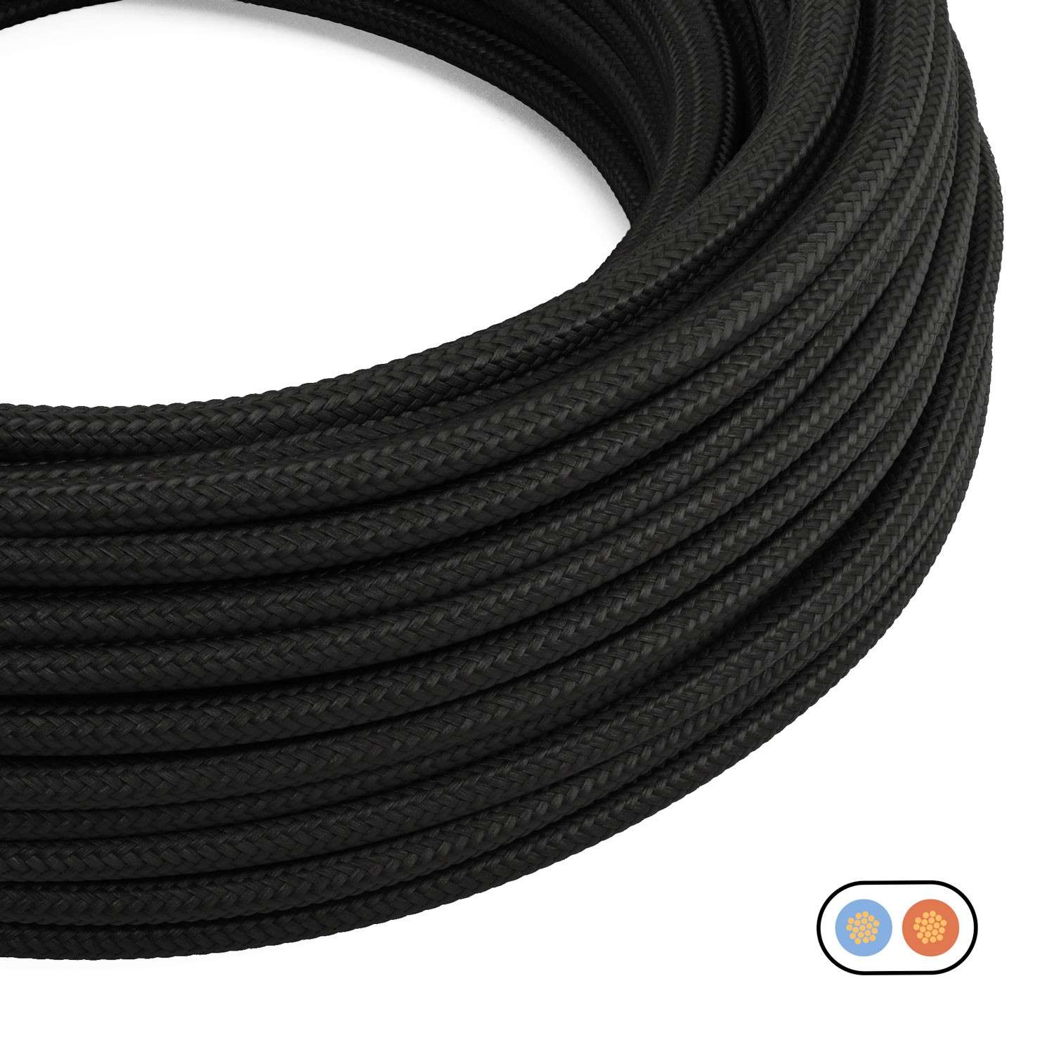 Cable eléctrico textil plano en color Negro Carbon brillante - PM04