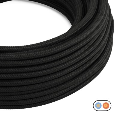 Cable eléctrico textil plano en color Negro Carbon brillante - PM04