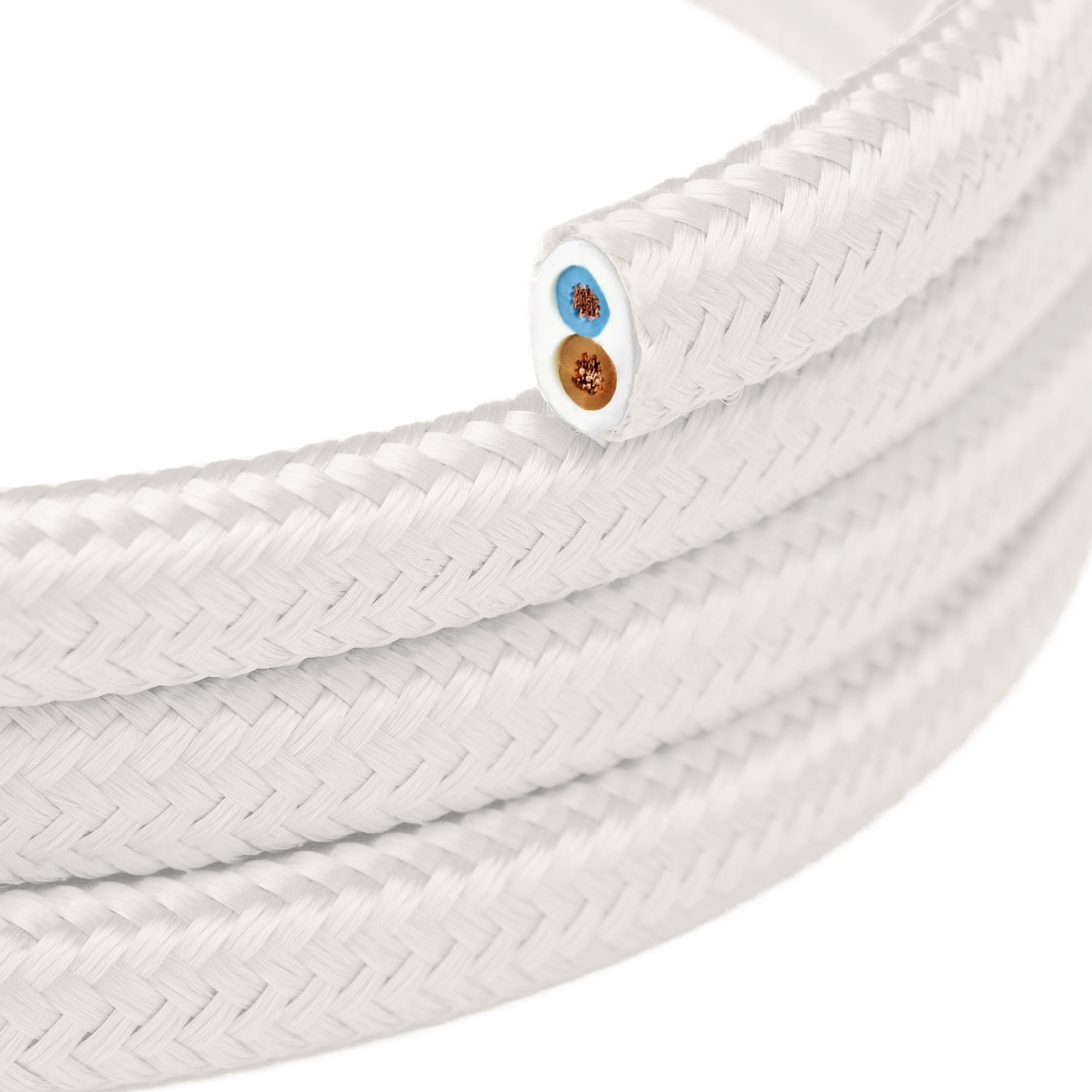 Cable eléctrico textil planoen color Blanco óptico brillante - PM01