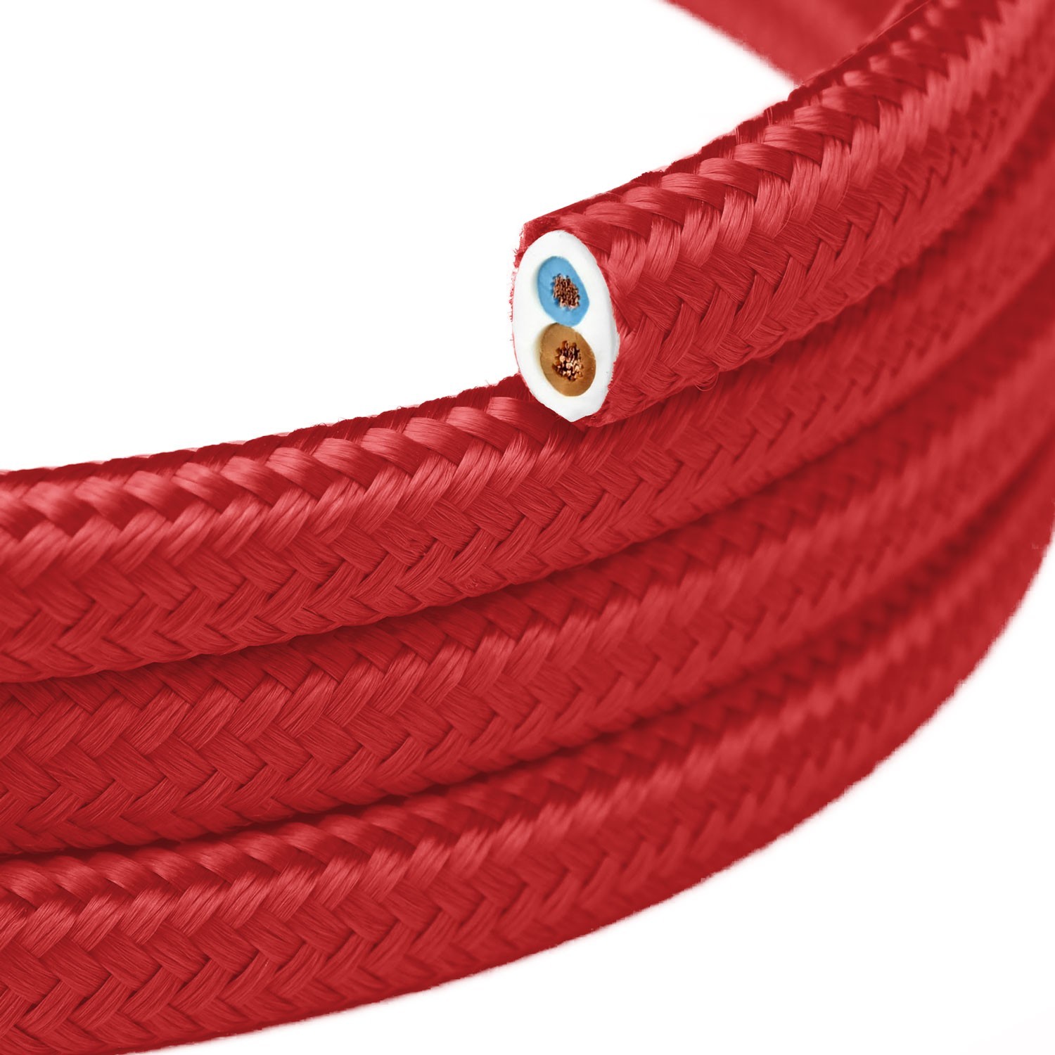 Cable eléctrico textil plano en color Rojo fuego brillante - PM09