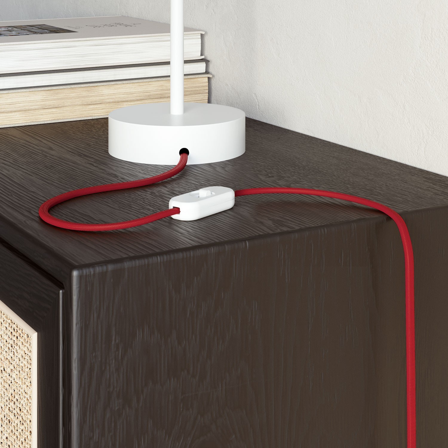 Cable eléctrico textil plano en color Rojo fuego brillante - PM09