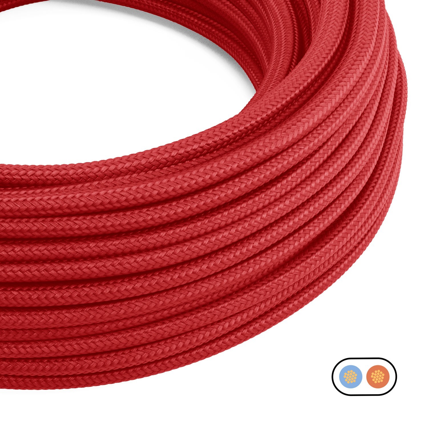 Cable eléctrico textil plano en color Rojo fuego brillante - PM09