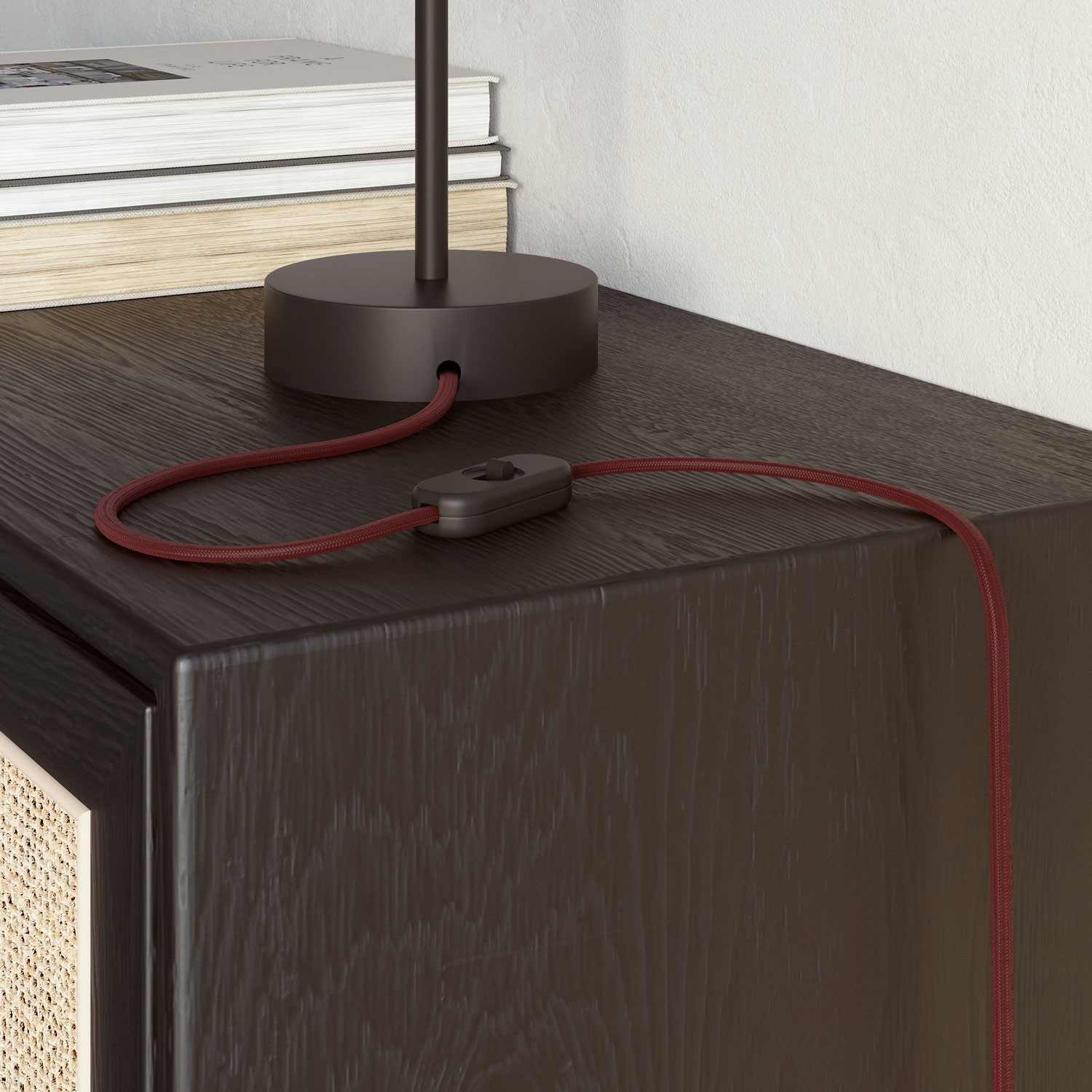 Cable eléctrico textil plano en color Burdeos brillante - PM19