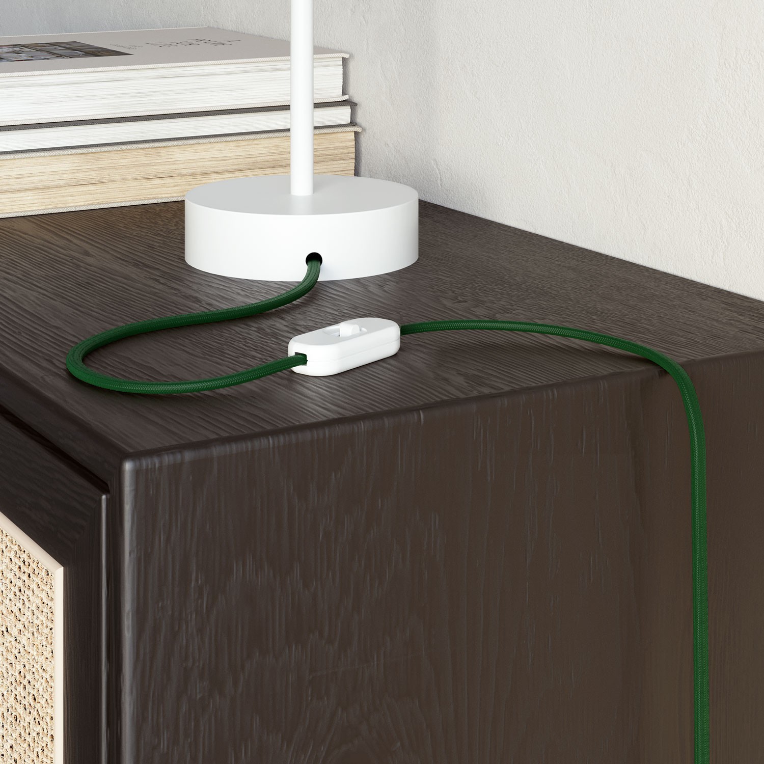 Cable eléctrico textil Plano en color Verde Bosque Brillante - PM21