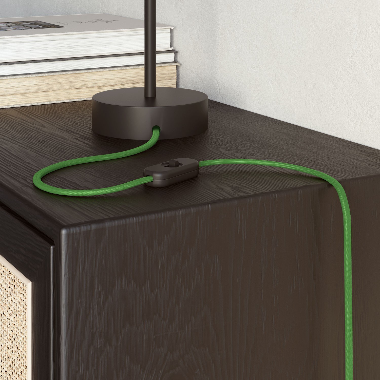 Cable eléctrico textil plano en color Verde lima brillante- PM18