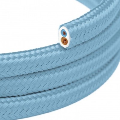 Cable eléctrico textil plano en color azul bebé - PM17