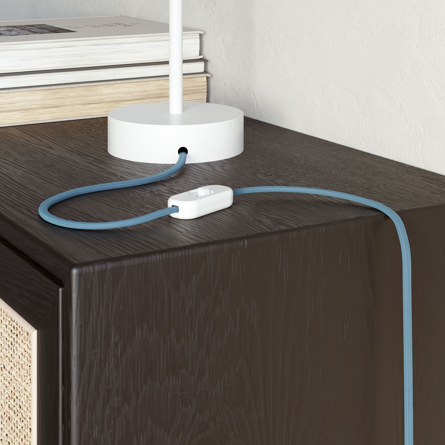 Cable eléctrico textil plano en color azul bebé - PM17
