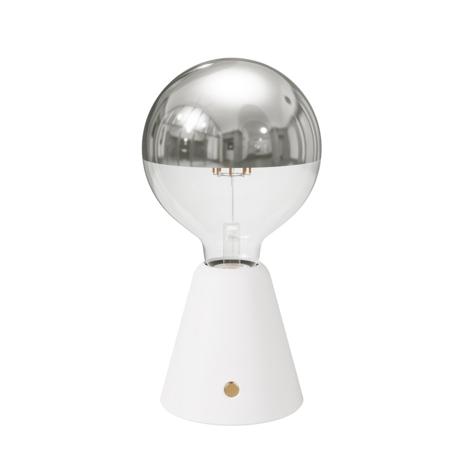 Lámpara portátil recargable Cabless01 con bombilla globo media esfera plateada