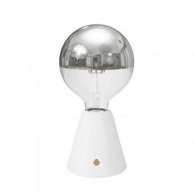 Lámpara portátil recargable Cabless01 con bombilla globo media esfera plateada
