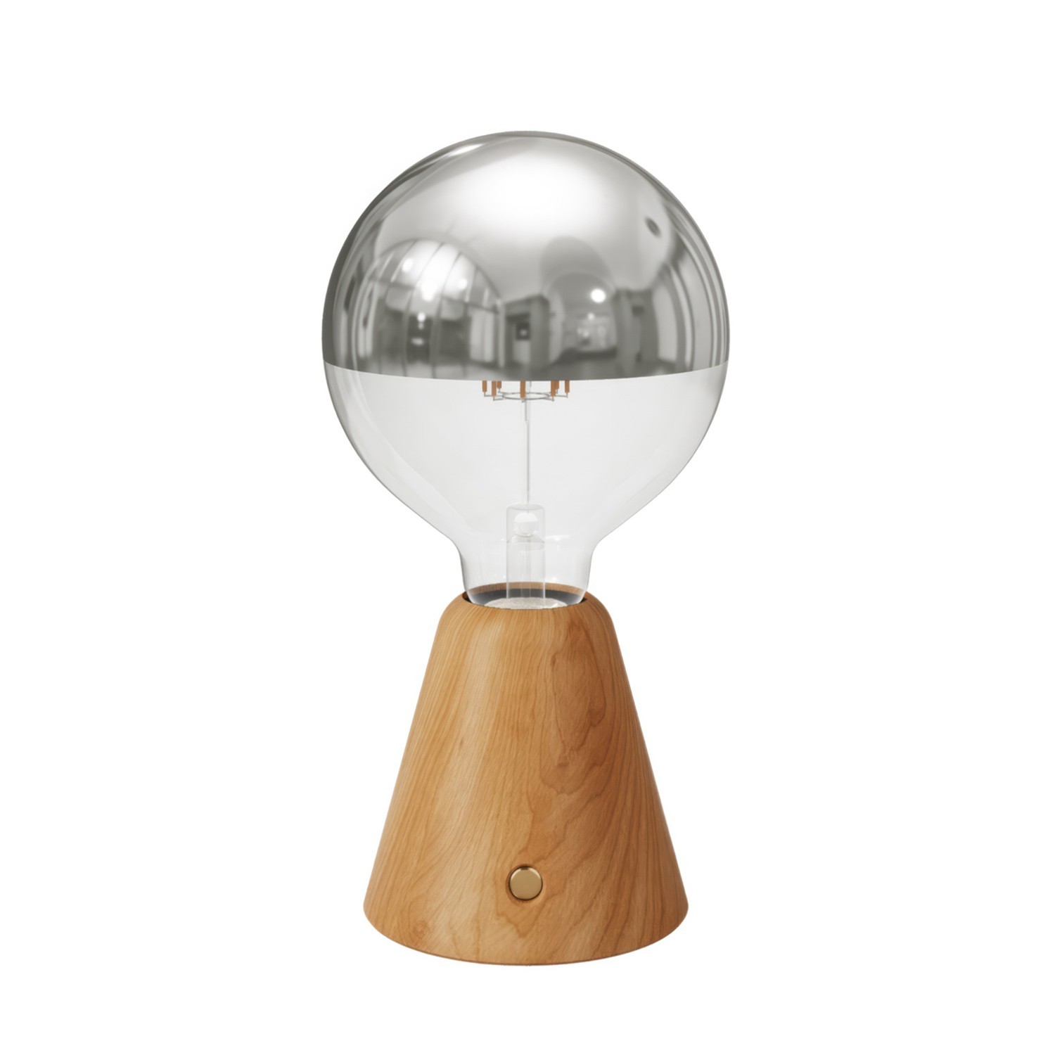 Lámpara portátil recargable Cabless01 con bombilla globo media esfera plateada