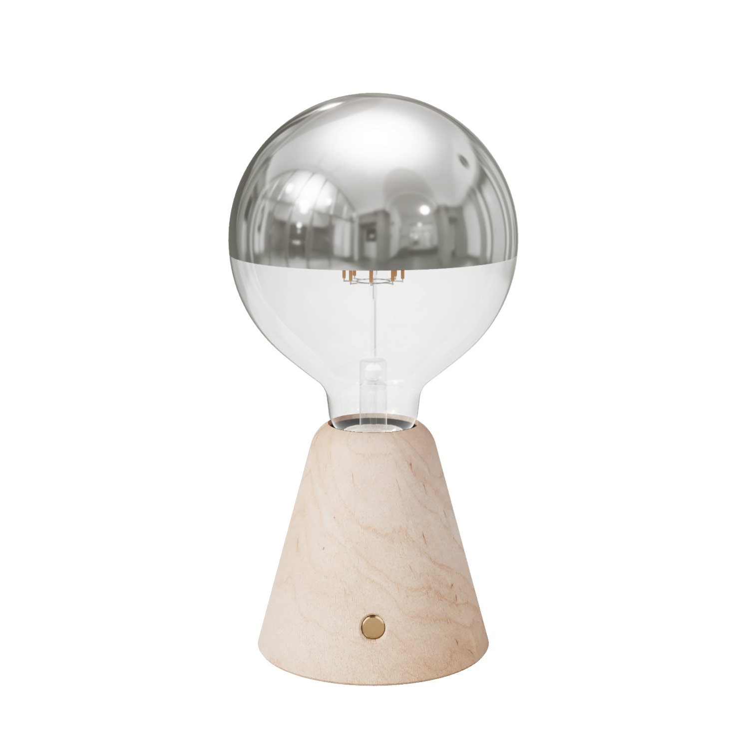 Lámpara portátil recargable Cabless01 con bombilla globo media esfera plateada