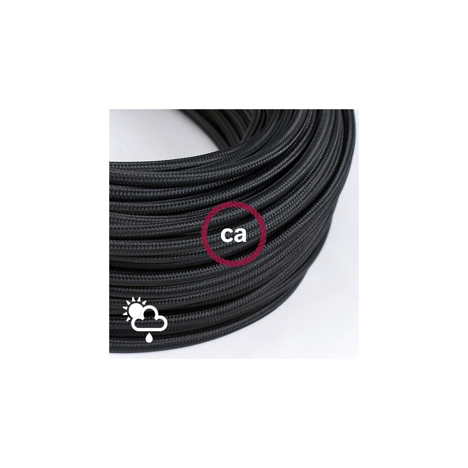 Cable electrico para exterior redondo revestido en tejido Efecto Seda Negro SM04