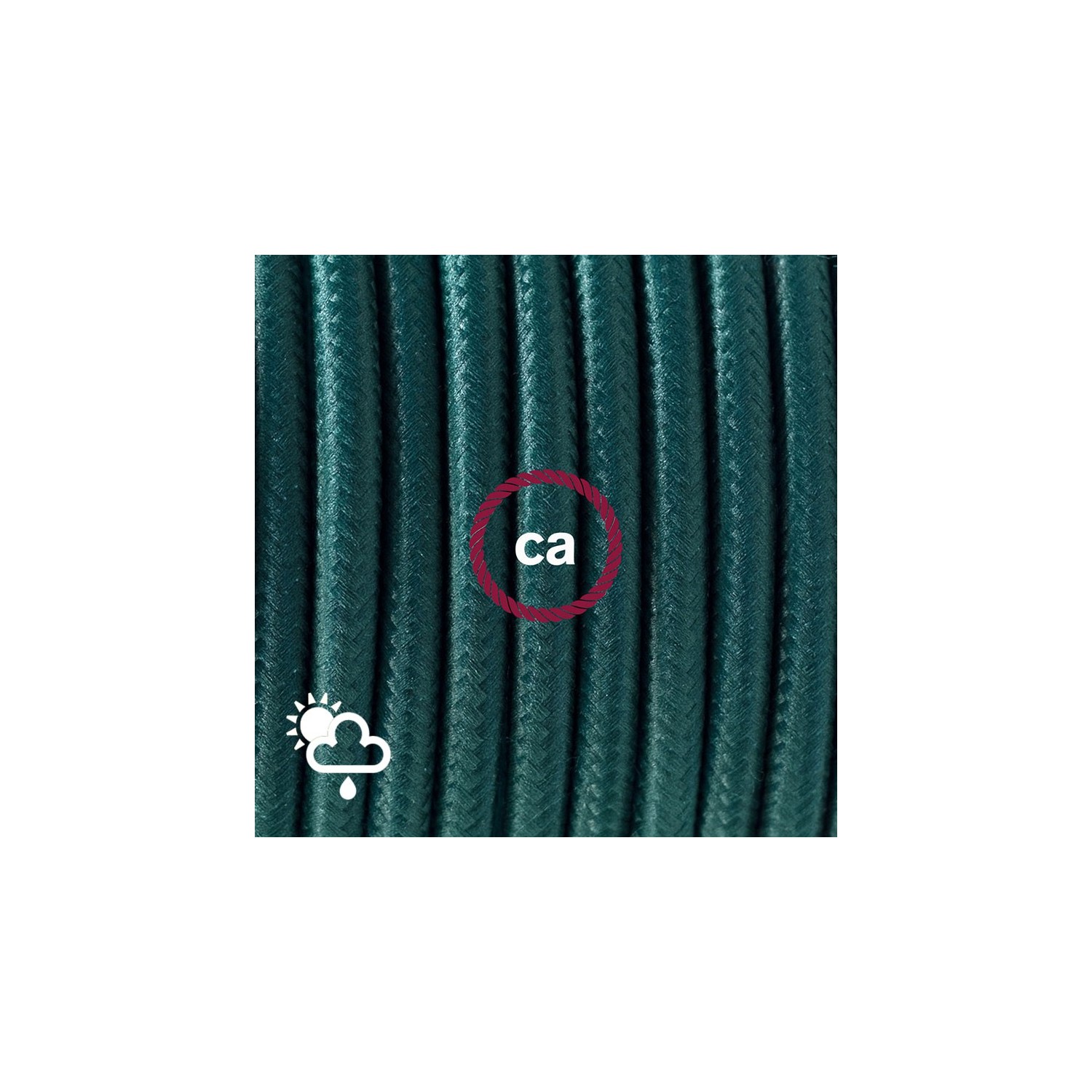 Outdoor round electric cable covered in Dark Green Rayon SM21