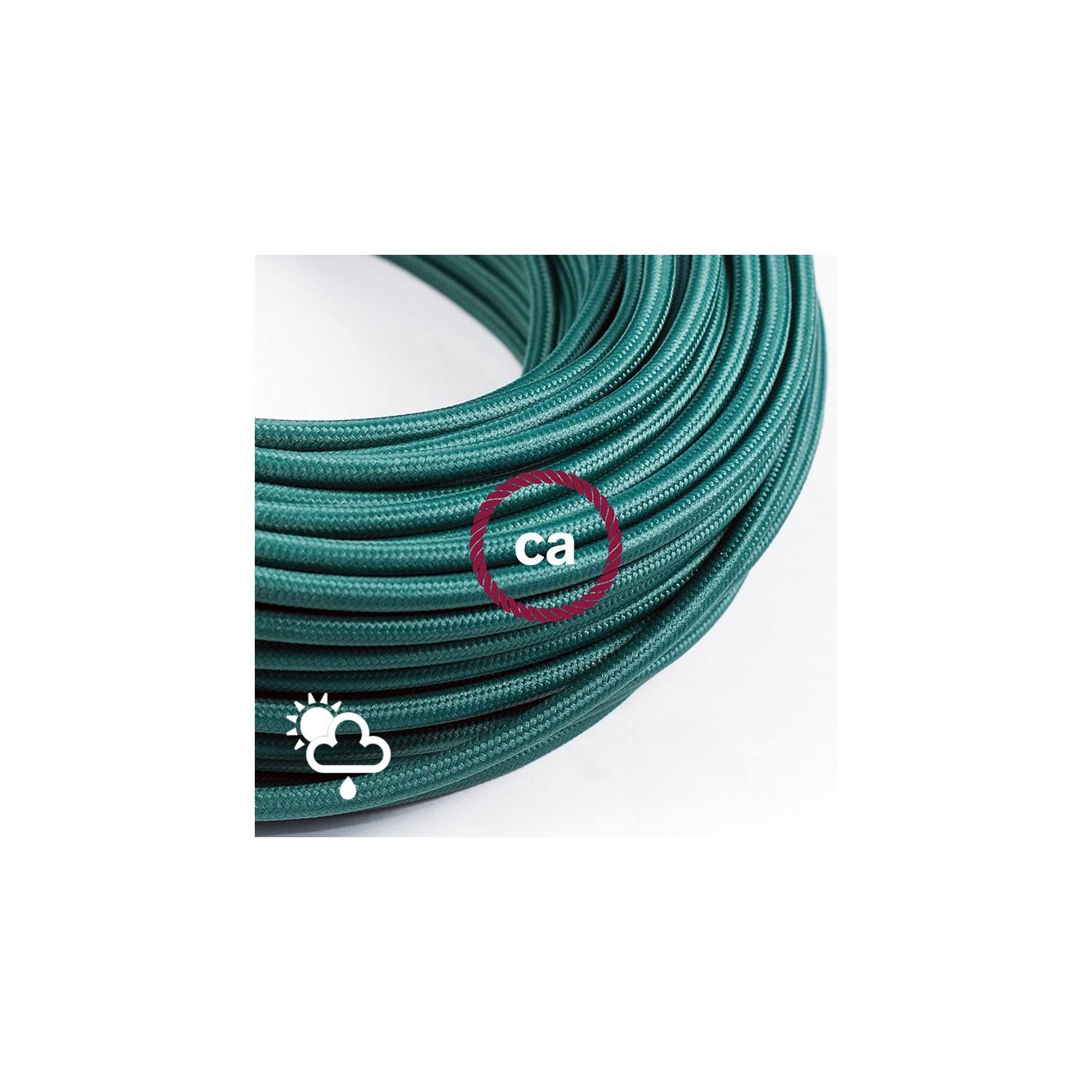 Outdoor round electric cable covered in Dark Green Rayon SM21